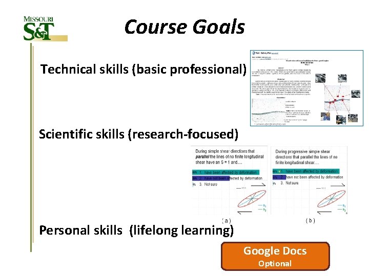 Course Goals Technical skills (basic professional) Scientific skills (research-focused) Personal skills (lifelong learning) Google