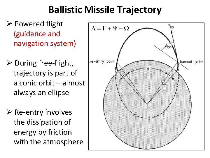 Ballistic Missile Trajectory Ø Powered flight (guidance and navigation system) Ø During free-flight, trajectory Ballistic Missile Trajectory Ø Powered flight (guidance and navigation system) Ø During free-flight, trajectory