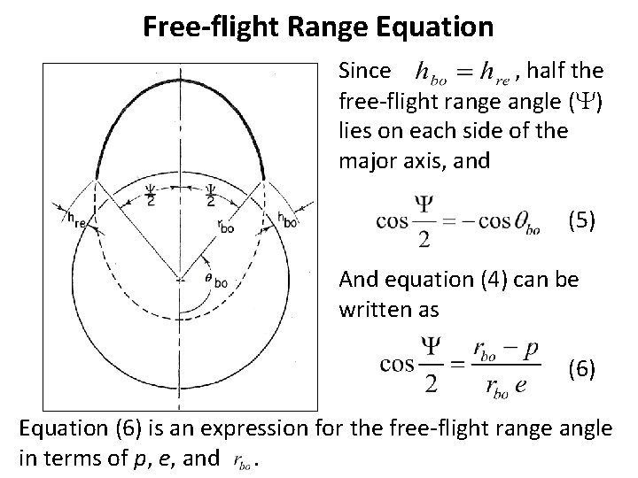 Free-flight Range Equation Since , half the free-flight range angle (Y) lies on each