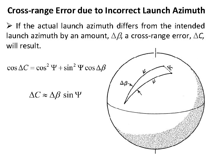 Cross-range Error due to Incorrect Launch Azimuth Ø If the actual launch azimuth differs