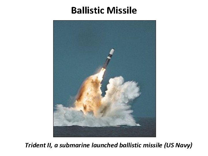 Ballistic Missile Trident II, a submarine launched ballistic missile (US Navy) Ballistic Missile Trident II, a submarine launched ballistic missile (US Navy)