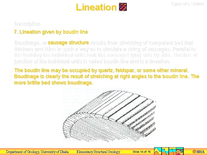 Types of Lineation Description 7. Lineation given by boudin line Boudinage, or sausage structure