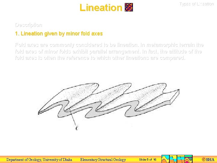Types of Lineation Description 1. Lineation given by minor fold axes Fold axes are