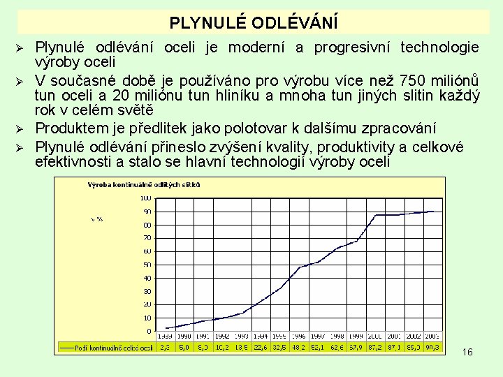 PLYNULÉ ODLÉVÁNÍ Ø Ø Plynulé odlévání oceli je moderní a progresivní technologie výroby oceli