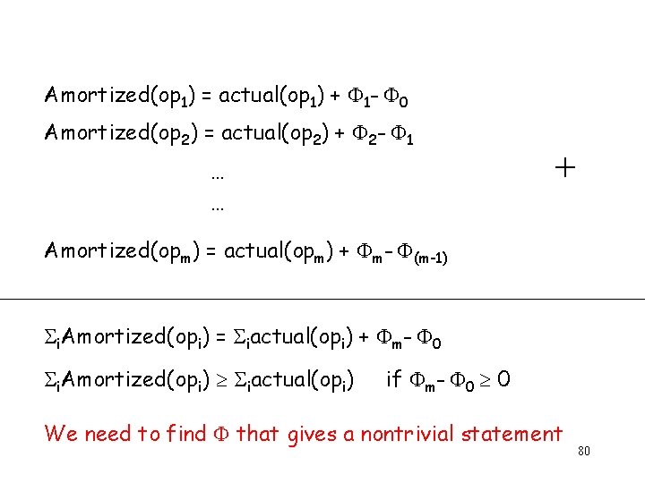Amortized(op 1) = actual(op 1) + 1 - 0 Amortized(op 2) = actual(op 2)