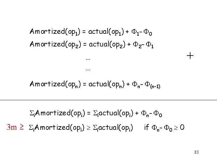 Amortized(op 1) = actual(op 1) + 1 - 0 Amortized(op 2) = actual(op 2)