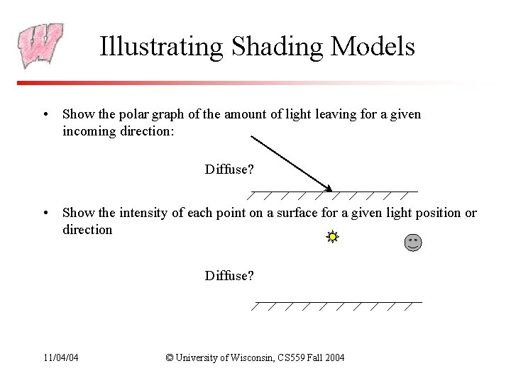 Illustrating Shading Models • Show the polar graph of the amount of light leaving Illustrating Shading Models • Show the polar graph of the amount of light leaving