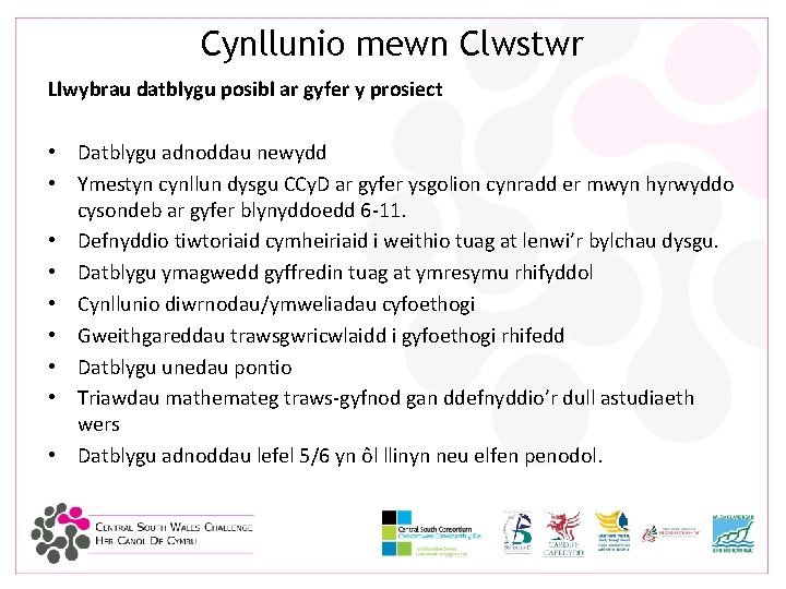 Cynllunio mewn Clwstwr Llwybrau datblygu posibl ar gyfer y prosiect • Datblygu adnoddau newydd