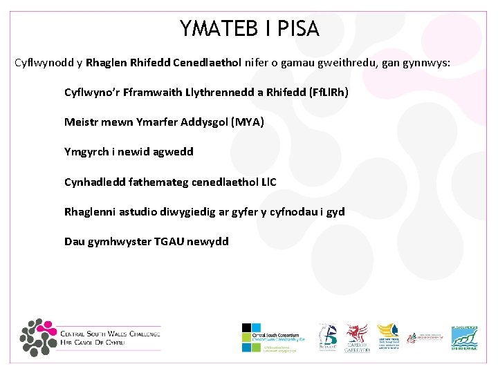 YMATEB I PISA Cyflwynodd y Rhaglen Rhifedd Cenedlaethol nifer o gamau gweithredu, gan gynnwys: