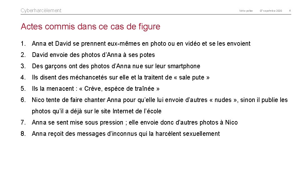 Cyberharcèlement Votre police 07 sepetmbre 2020 Actes commis dans ce cas de figure 1.