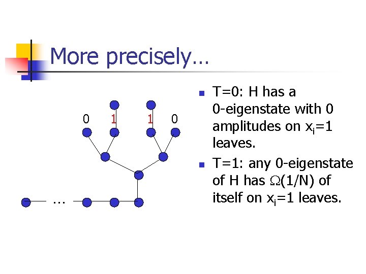 More precisely… n 0 1 1 0 n … T=0: H has a 0