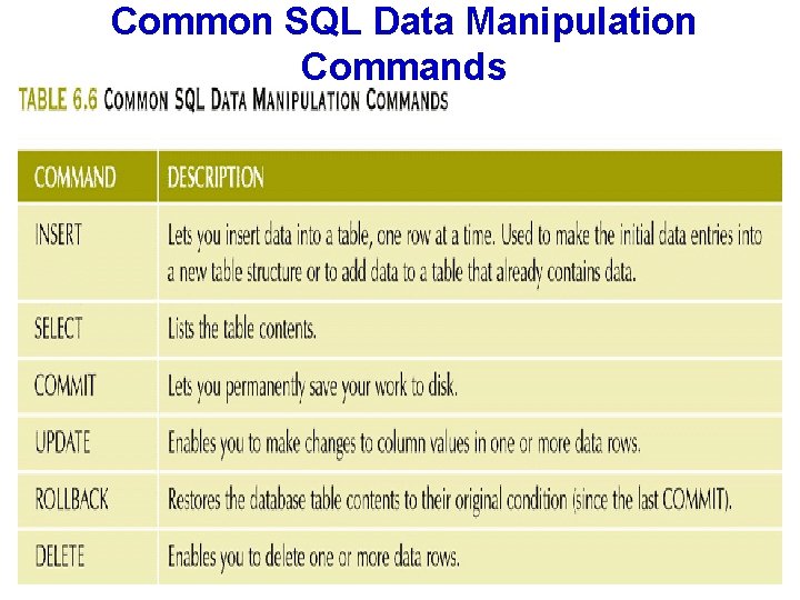 Common SQL Data Manipulation Commands 