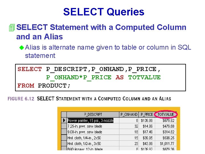 SELECT Queries 4 SELECT Statement with a Computed Column and an Alias u Alias