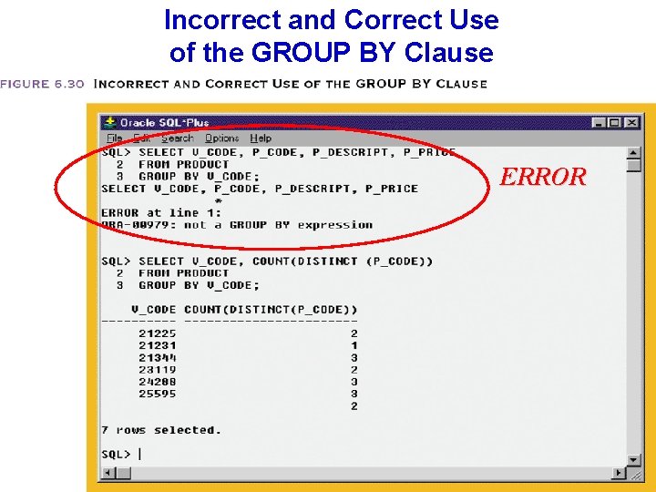 Incorrect and Correct Use of the GROUP BY Clause ERROR 