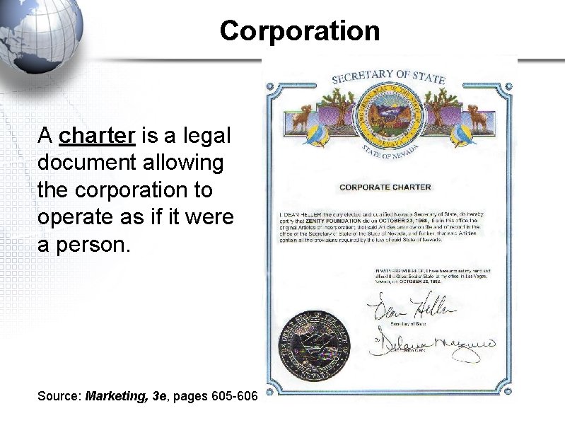 Corporation A charter is a legal document allowing the corporation to operate as if