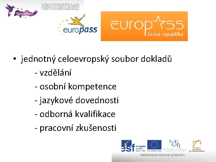 • jednotný celoevropský soubor dokladů - vzdělání - osobní kompetence - jazykové dovednosti