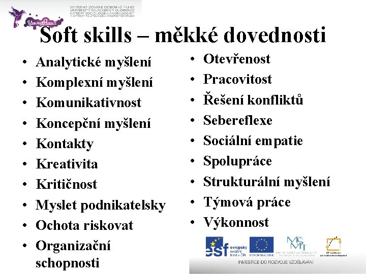 Soft skills – měkké dovednosti • • • Analytické myšlení Komplexní myšlení Komunikativnost Koncepční