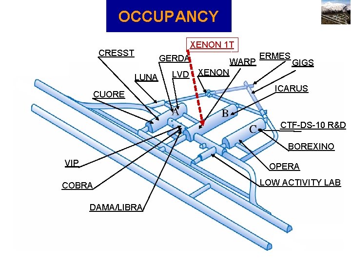 OCCUPANCY XENON 1 T CRESST GERDA LUNA CUORE LVD XENON WARP ERMES GIGS ICARUS