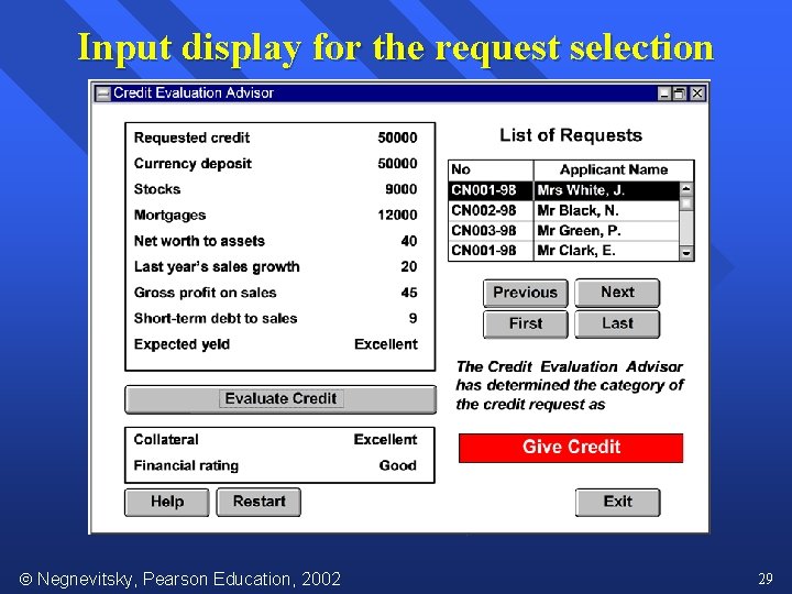 Input display for the request selection Negnevitsky, Pearson Education, 2002 29 