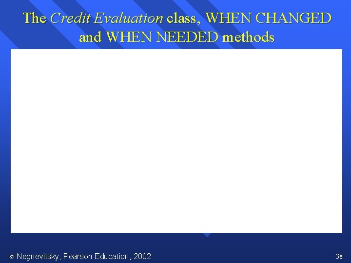 The Credit Evaluation class, WHEN CHANGED and WHEN NEEDED methods Negnevitsky, Pearson Education, 2002