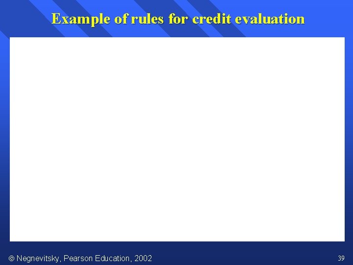 Example of rules for credit evaluation Negnevitsky, Pearson Education, 2002 39 