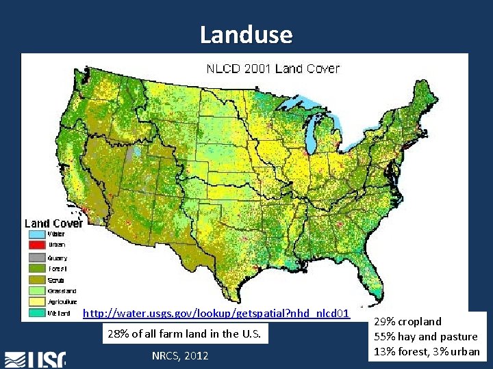 Landuse http: //water. usgs. gov/lookup/getspatial? nhd_nlcd 01 28% of all farm land in the