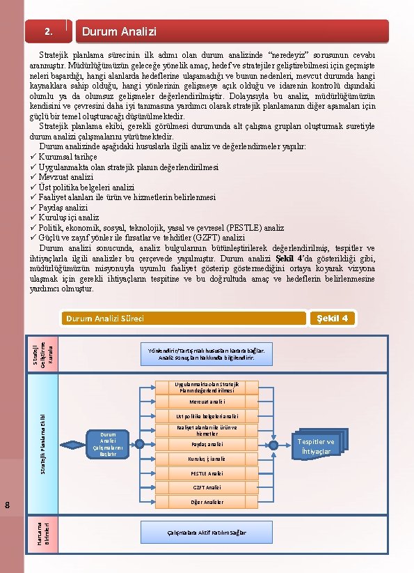 2. Durum Analizi Stratejik planlama sürecinin ilk adımı olan durum analizinde “neredeyiz” sorusunun cevabı