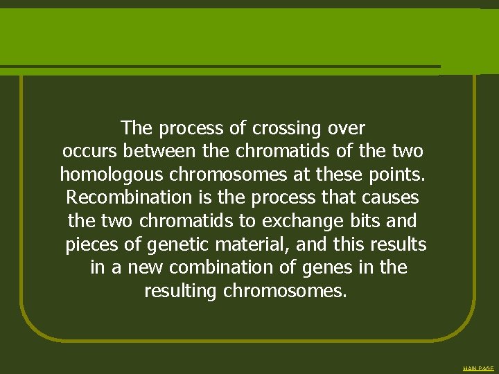 The process of crossing over occurs between the chromatids of the two homologous chromosomes