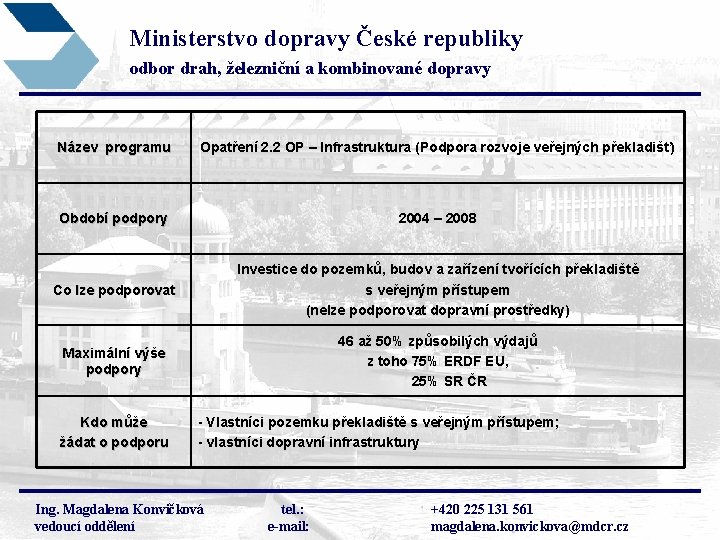 Ministerstvo dopravy České republiky odbor drah, železniční a kombinované dopravy Název programu Opatření 2.