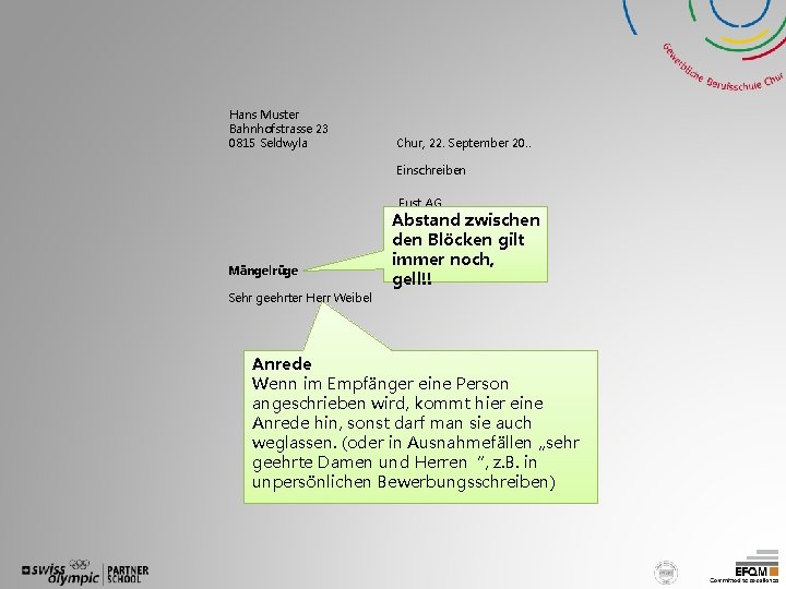 Hans Muster Bahnhofstrasse 23 0815 Seldwyla Chur, 22. September 20. . Einschreiben Fust AG