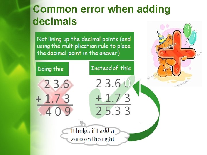 Common error when adding decimals 