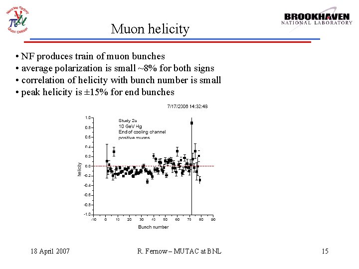 Muon helicity • NF produces train of muon bunches • average polarization is small