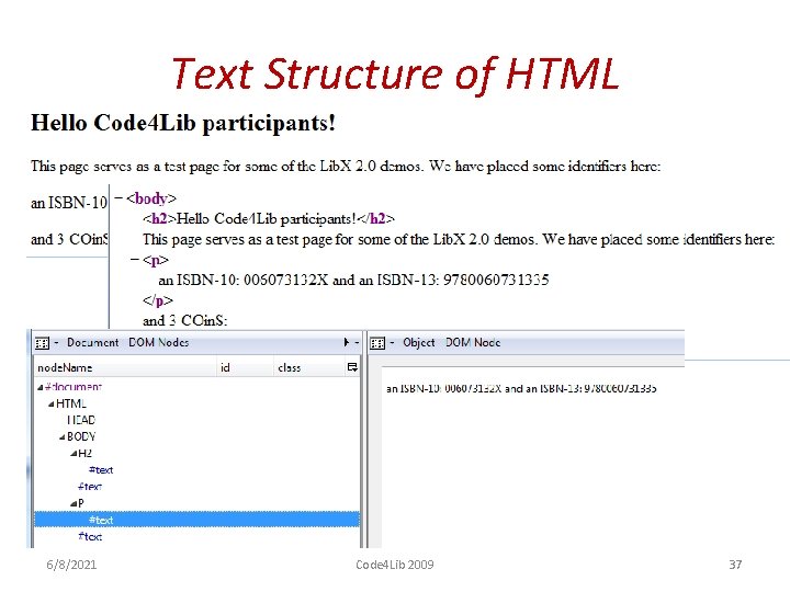 Text Structure of HTML 6/8/2021 Code 4 Lib 2009 37 