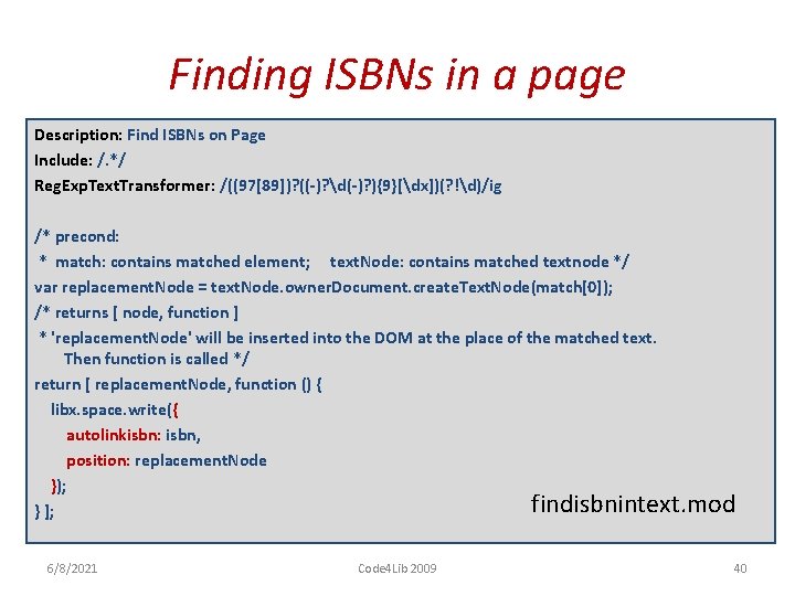 Finding ISBNs in a page Description: Find ISBNs on Page Include: /. */ Reg.