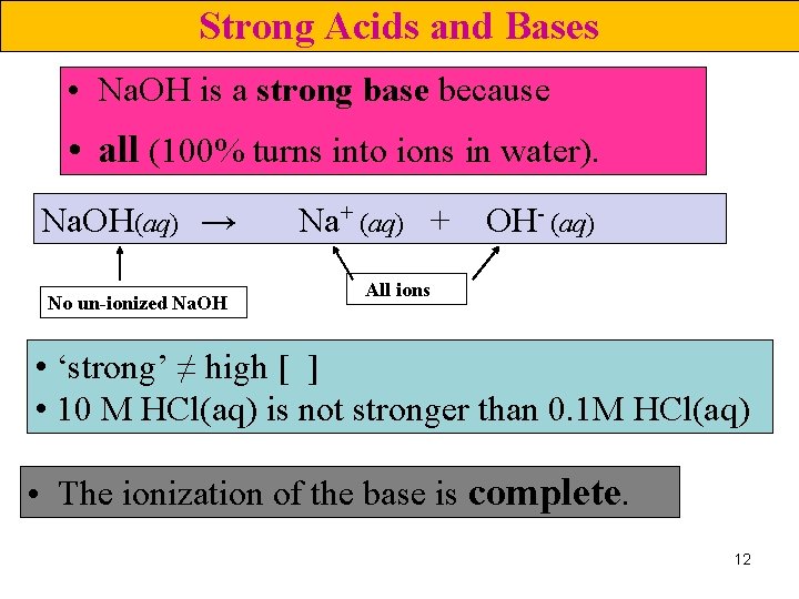 Strong Acids and Bases • Na. OH is a strong base because • all