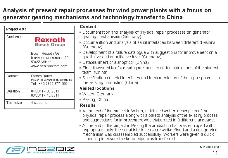 Analysis of present repair processes for wind power plants with a focus on generator