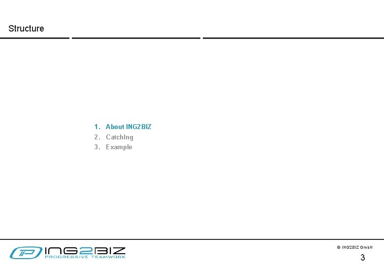 Gliederung Structure 1. About ING 2 BIZ 2. Catch. Ing 3. Example © ING