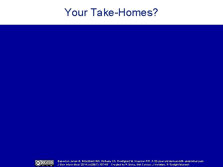 Your Take-Homes? Based on Jones B, Brzezinski WA, Estrada CA, Rodriguez M, Kraemer RR.