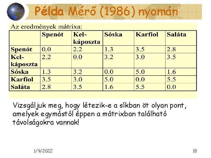 Példa Mérő (1986) nyomán Vizsgáljuk meg, hogy létezik-e a síkban öt olyan pont, amelyek