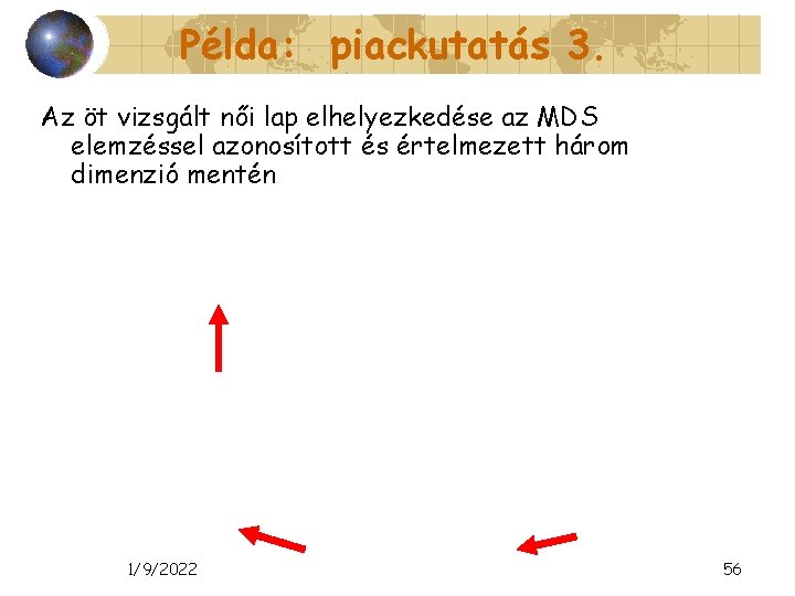 Példa: piackutatás 3. Az öt vizsgált női lap elhelyezkedése az MDS elemzéssel azonosított és