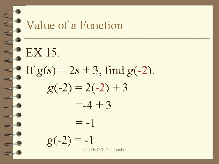 Value of a Function EX 15. If g(s) = 2 s + 3, find