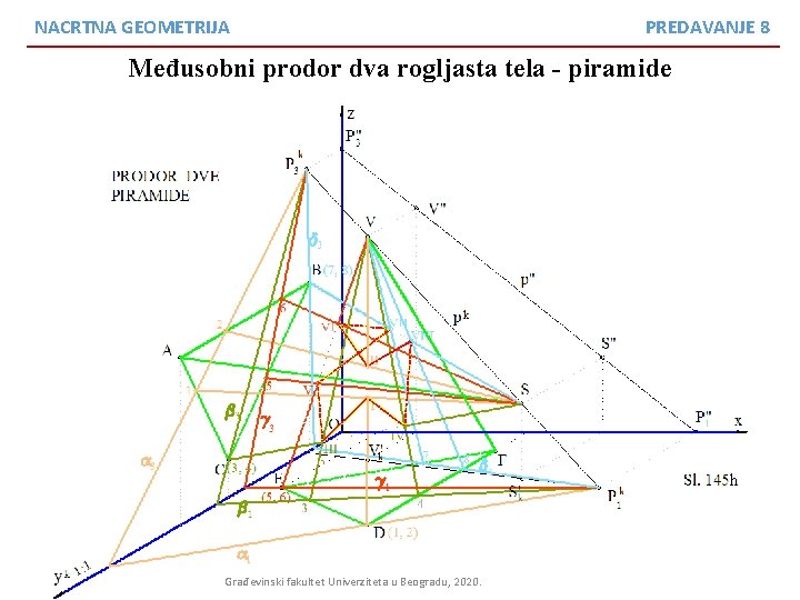 NACRTNA GEOMETRIJA PREDAVANJE 8 Međusobni prodor dva rogljasta tela - piramide h Građevinski fakultet