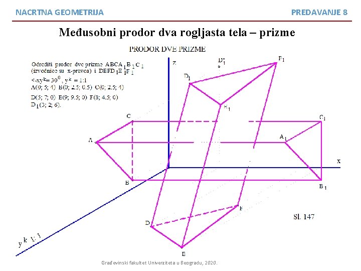 NACRTNA GEOMETRIJA PREDAVANJE 8 Međusobni prodor dva rogljasta tela – prizme Građevinski fakultet Univerziteta