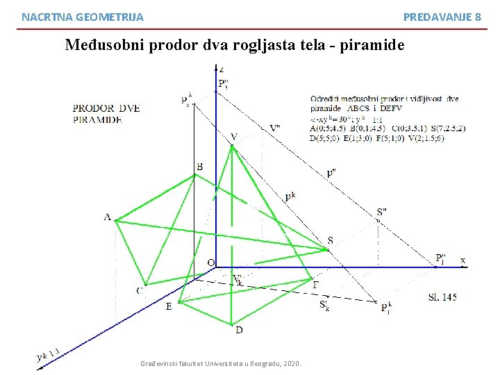 NACRTNA GEOMETRIJA PREDAVANJE 8 Međusobni prodor dva rogljasta tela - piramide Građevinski fakultet Univerziteta