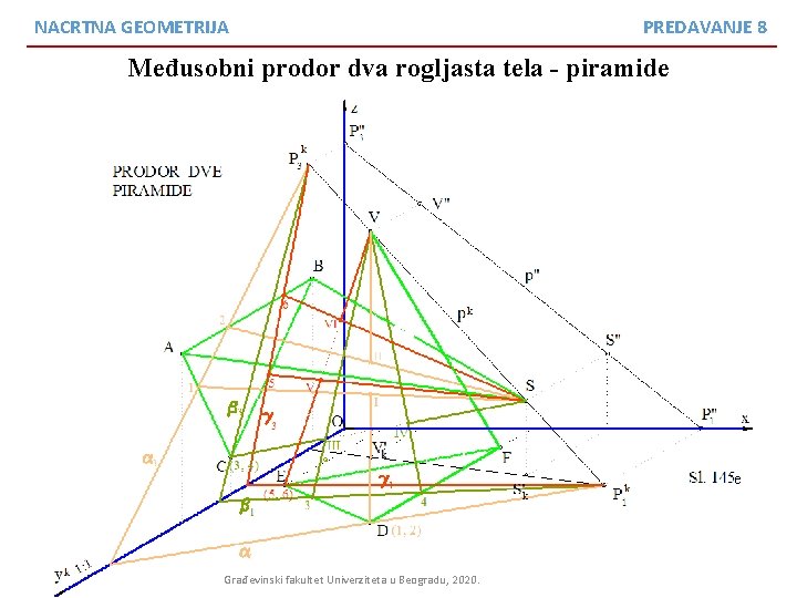 NACRTNA GEOMETRIJA PREDAVANJE 8 Međusobni prodor dva rogljasta tela - piramide e Građevinski fakultet