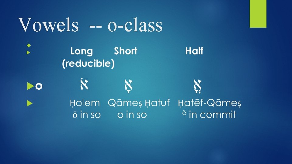 Vowels -- o-class 