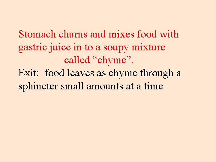 Stomach churns and mixes food with gastric juice in to a soupy mixture called