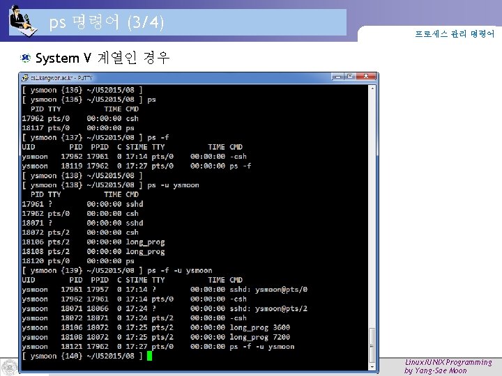 ps 명령어 (3/4) 프로세스 관리 명령어 System V 계열인 경우 Page 13 Linux/UNIX Programming