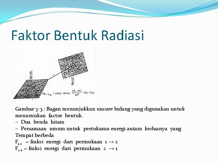 Faktor Bentuk Radiasi Gambar 5 -3 : Bagan menunjukkan unsure bidang yang digunakan untuk