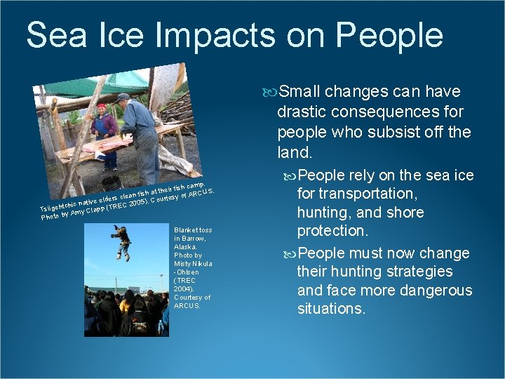 Sea Ice Impacts on People Small changes can have drastic consequences for people who